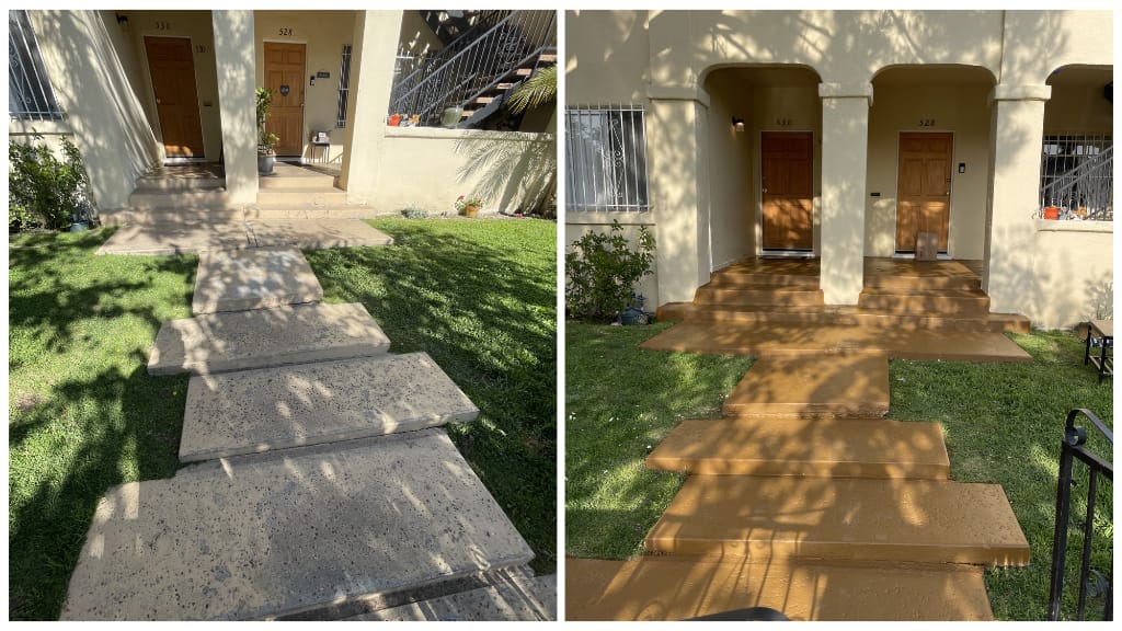 Before and after of an exterior stucco repair and repaint in Los Angeles by Eddie Fixes LA