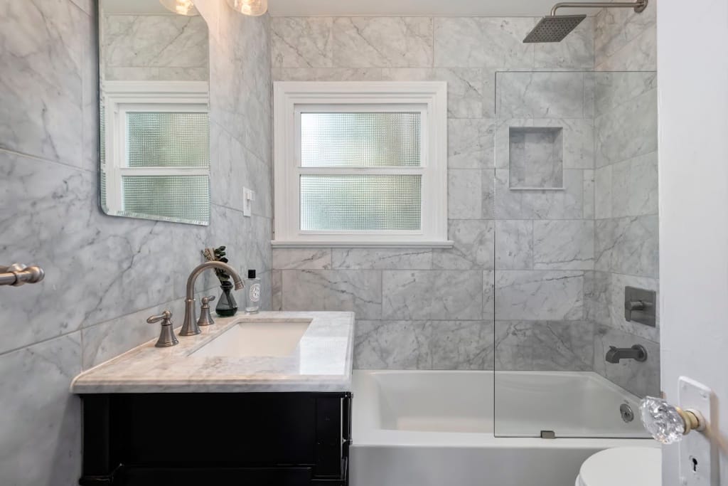 Marble bathroom renovation completed in Los Angeles by Eddie Fixes LA