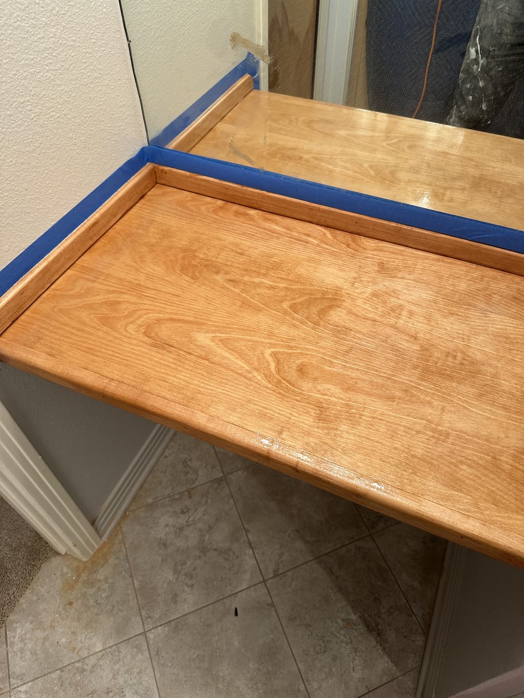 Wood countertop restained and sealed with a warm natural finish in Brentwood, CA 90049