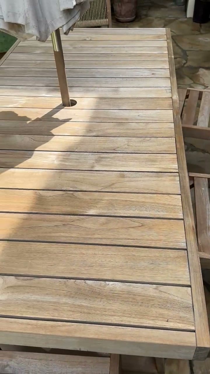 Patio table washed back to natural wood in Brentwood, CA 90049