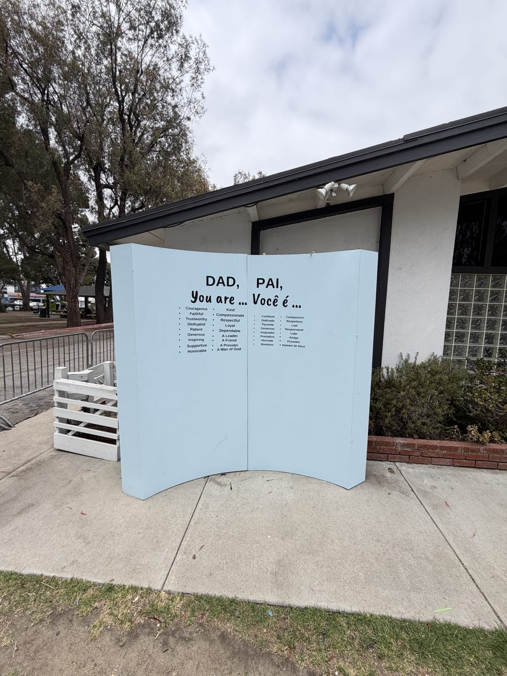 Finished Father’s Day photo booth in light blue with DAD and PAI lettering in Culver City, CA 90232