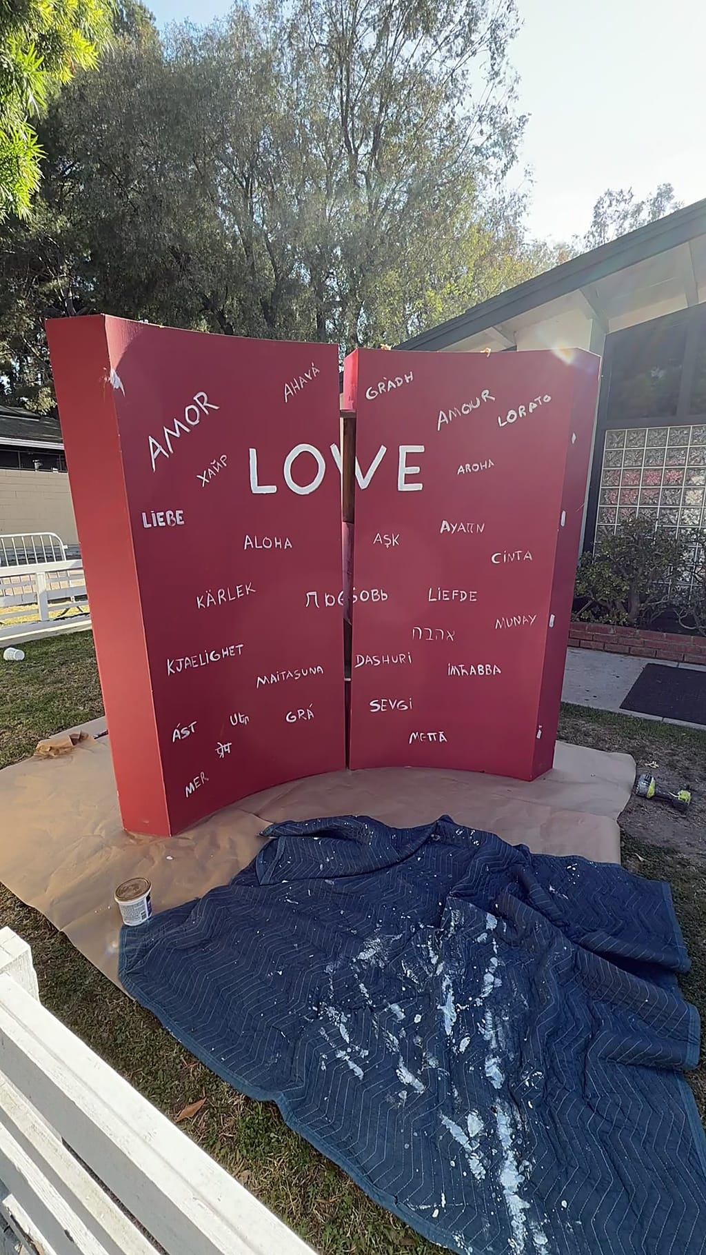 Red Valentine’s-themed church photo booth before repainting in Culver City, CA 90232