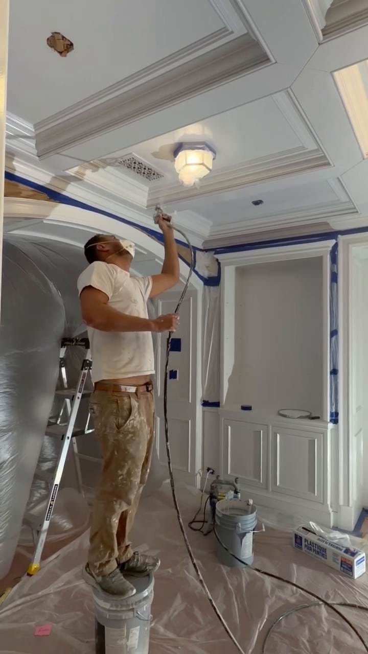Rolling even coverage across a coffered ceiling in Pacific Palisades, CA 90272