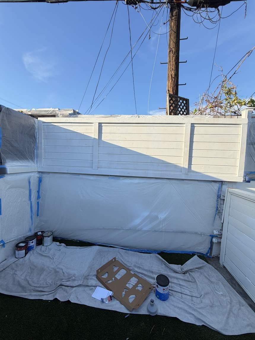 Masked and prepped exterior area with drop cloths in Playa del Rey, CA 90293