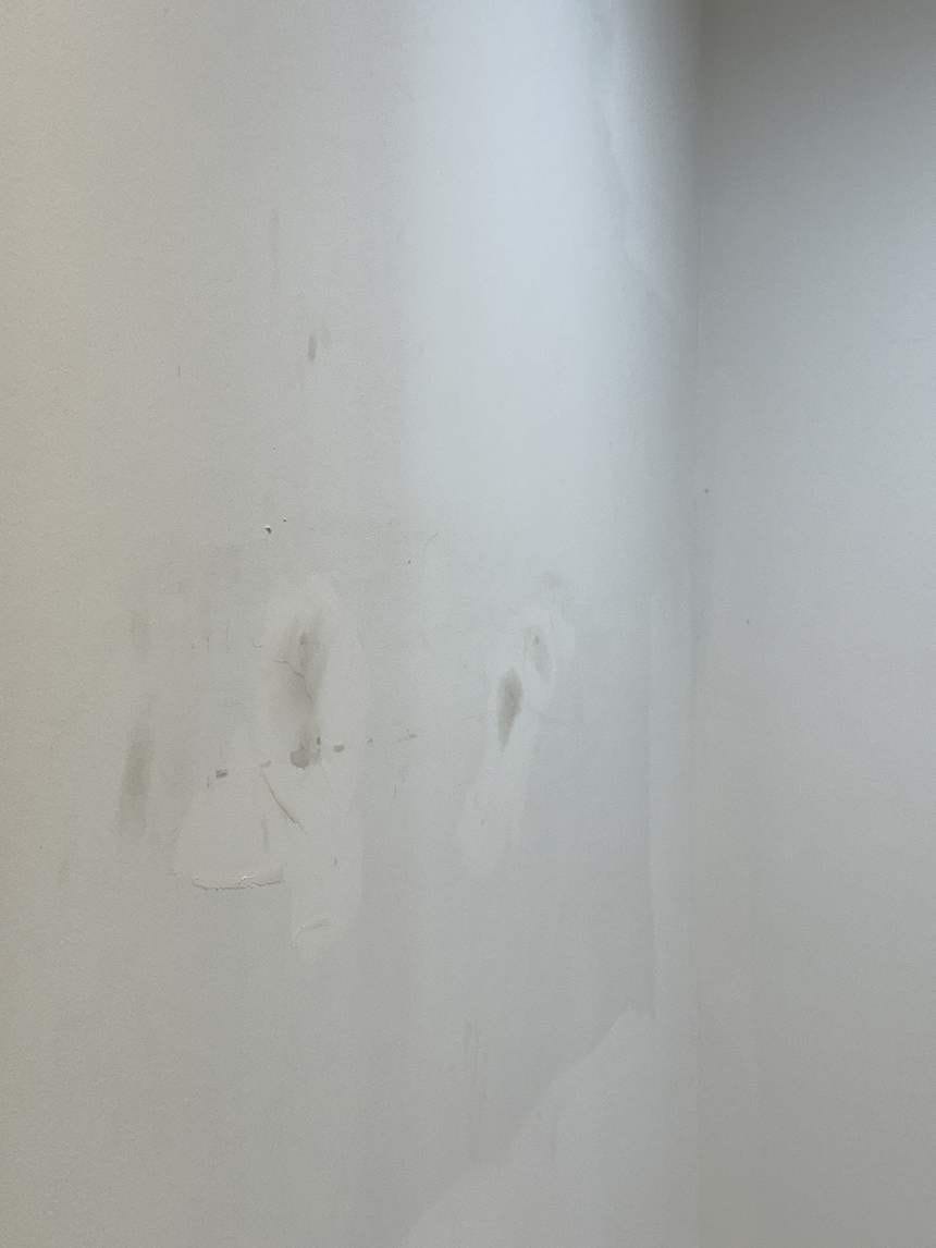 Wall with sanded drywall patches showing as light spots in Winnetka, CA 91306