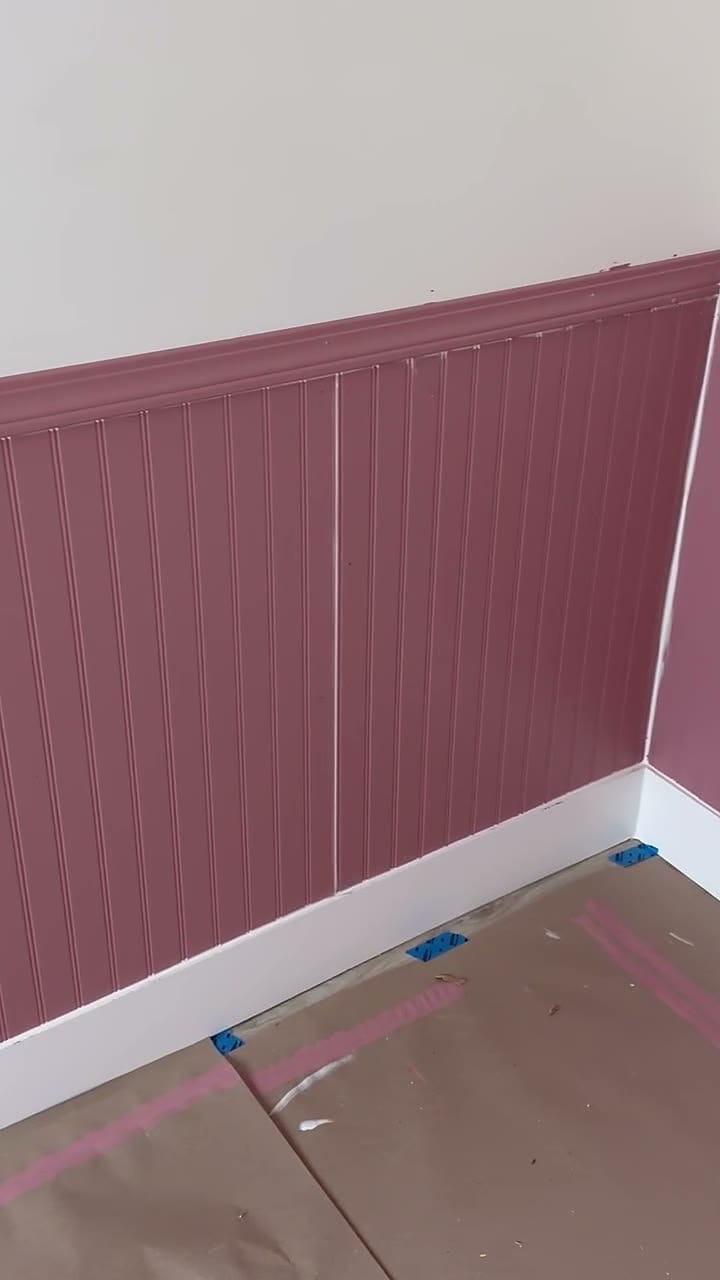 Freshly painted mauve beadboard wainscoting with the floor still covered in Burbank, CA 91506