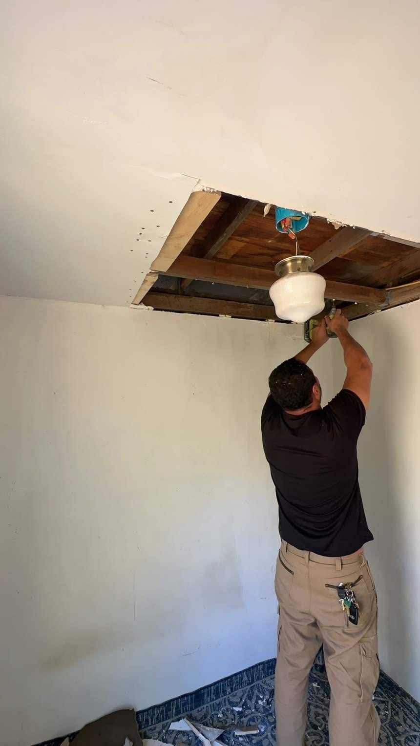 Installing wood backing for new ceiling drywall in North Hollywood, CA 91602