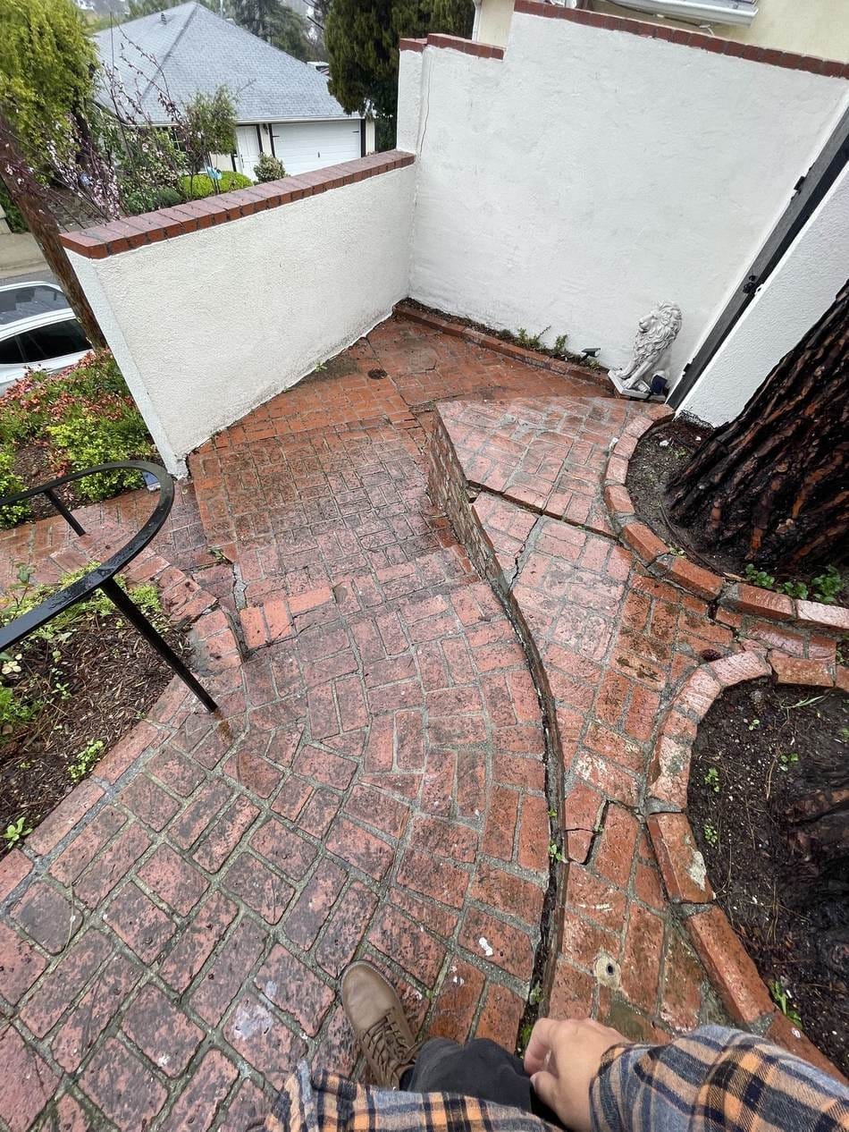 Stained brick walkway before power washing in Studio City, CA 91604