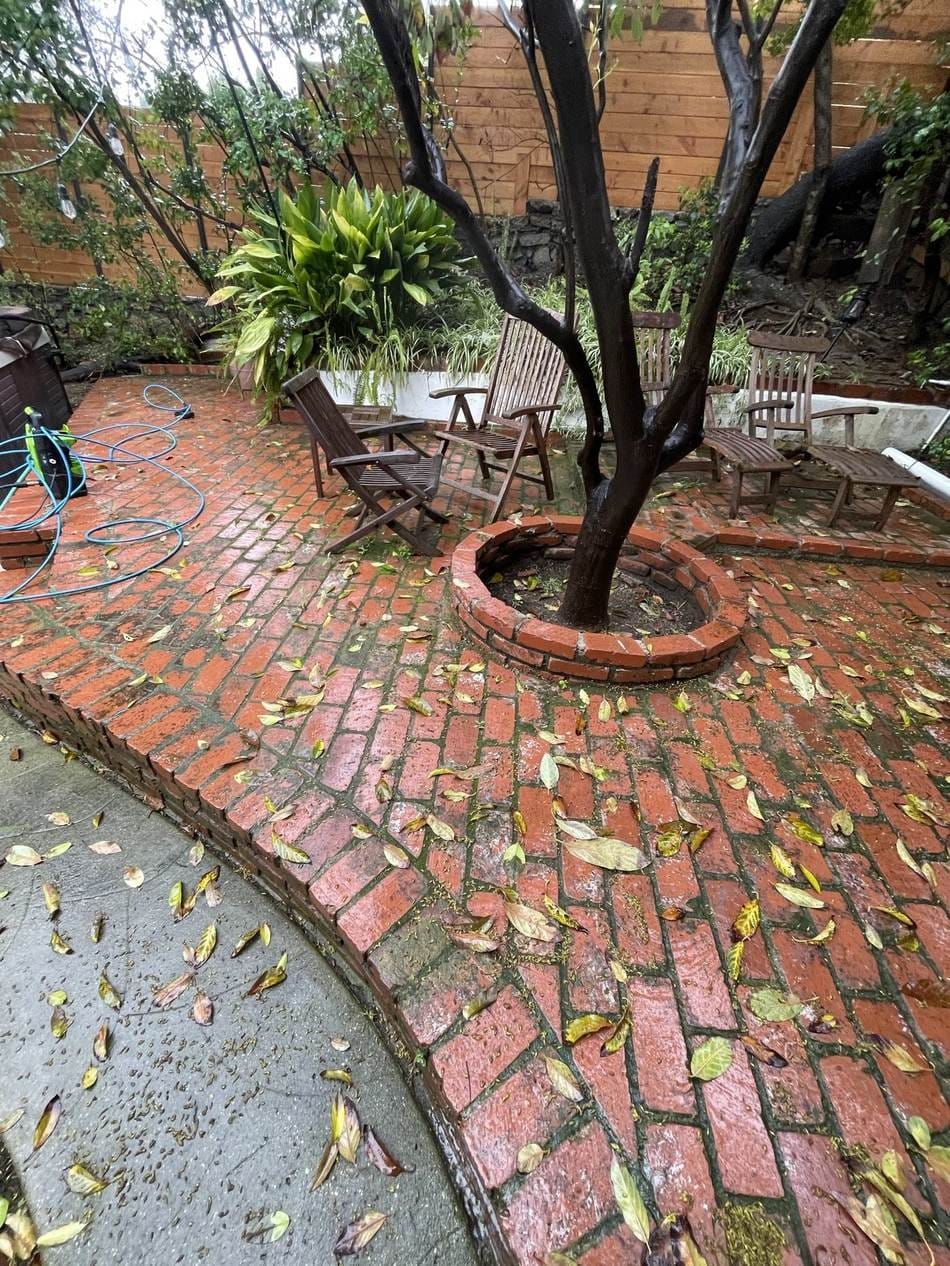 Gray, grimy brick patio before power washing at a Studio City, CA 91604 home